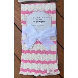 Bonbini Knit Baby Blanket Pink Chevron Pattern Bamboo Cotton Stepping Stones New